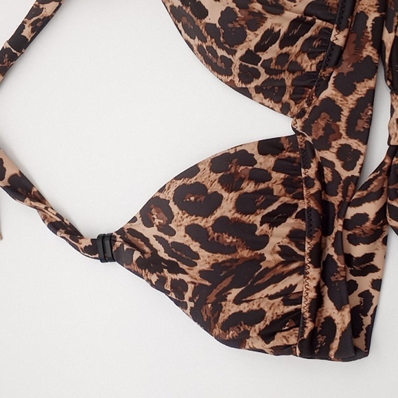 Bar III Beach Cheetah Banded Halter Bikini Swim Top Natural XS - Picture 5 of 9